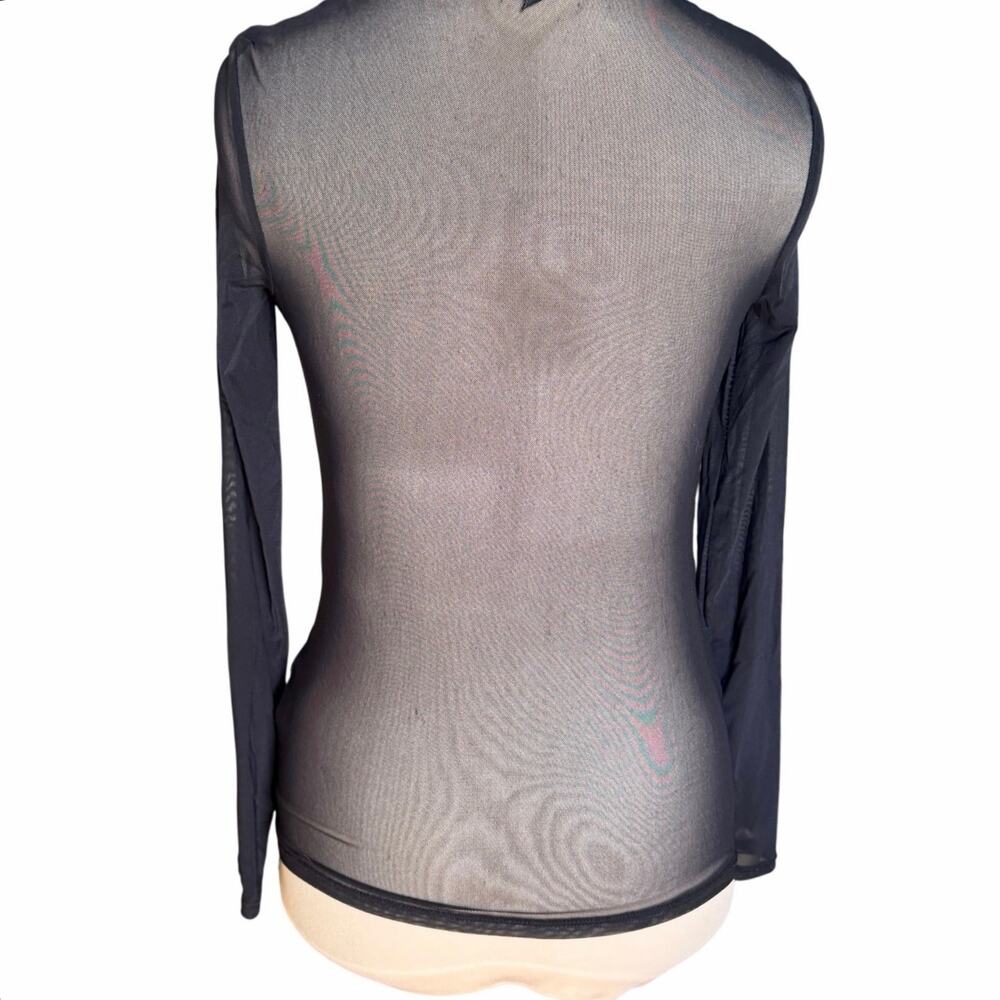 GUESS Black Sheer Mesh Ruched Rhinestone Top | Size S - Picture 4 of 9